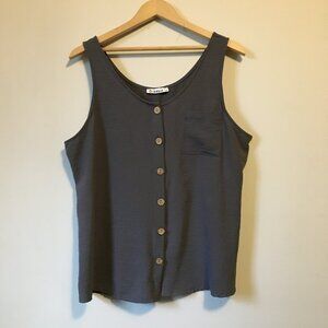 Diosun Dusky Grey Wooden Button Down Tank Top XL | Boho Sleeveless Blouse